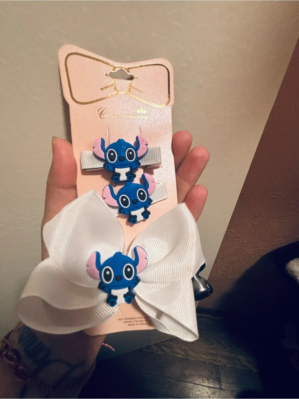 White Bow Hair Clips with Blue Character Accents - Kids Accessories